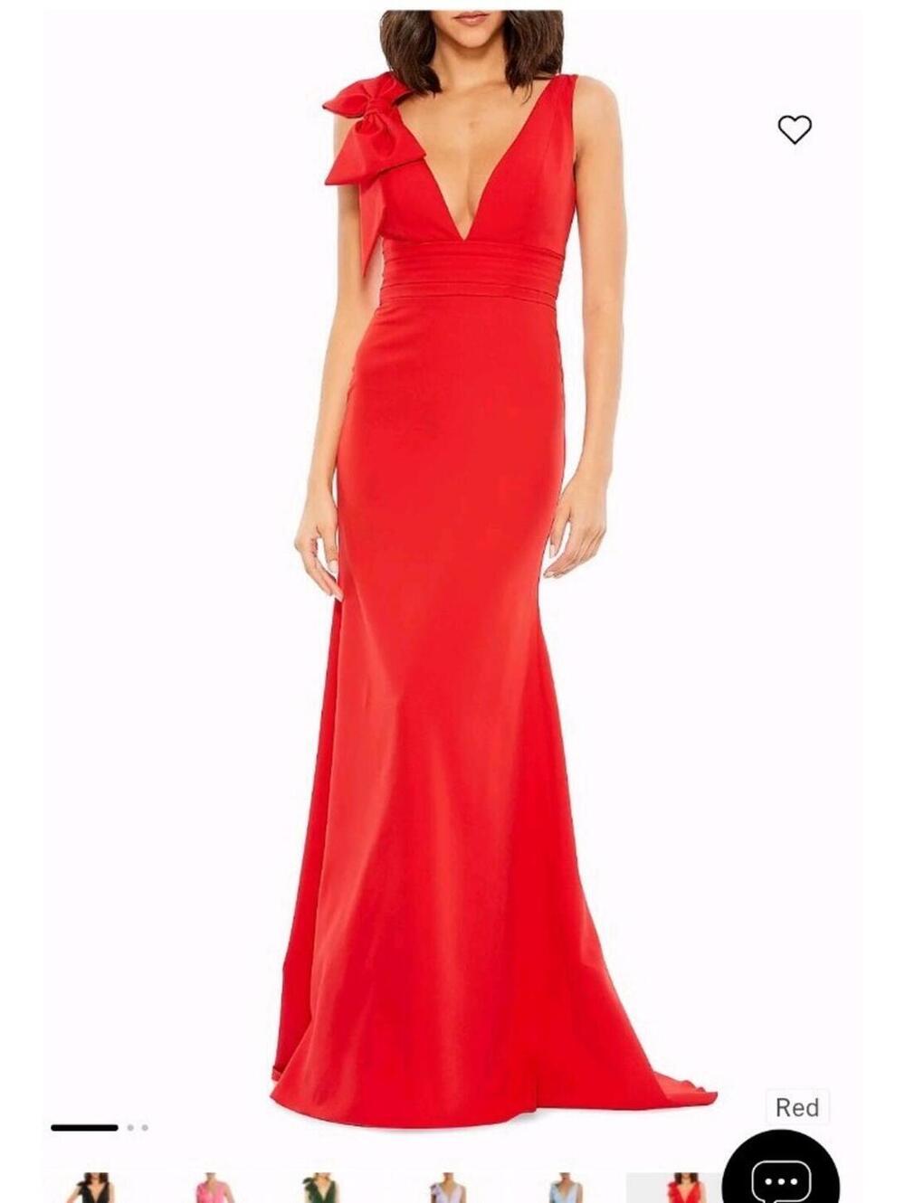 NWT Mac Duggal Red Bow Plunging Neck Long Size 8 49454